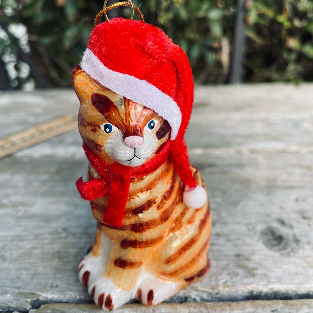 Kurt Adler orange tabby cat shorthair glass Christmas tree ornament nwt